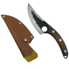 Cutit japonez lucrat manual DEPOX&reg;, Shuryō, 27.5 cm, maro, teaca piele naturala