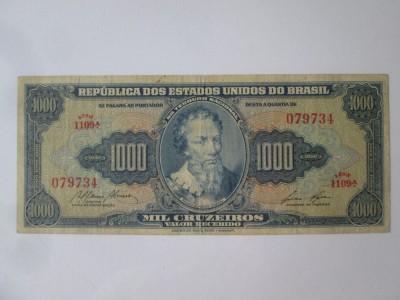 Rara! Brazilia 1000 Cruzeiros 1959 Sign 7 foto