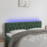 VidaXL Tăblie de pat cu LED, verde &icirc;nchis, 144x7x78/88 cm, catifea