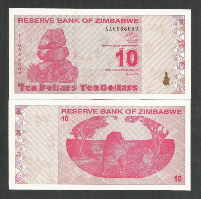 ZIMBABWE 10 DOLARI DOLLARS 2009 UNC [1] P- 94 , necirculata