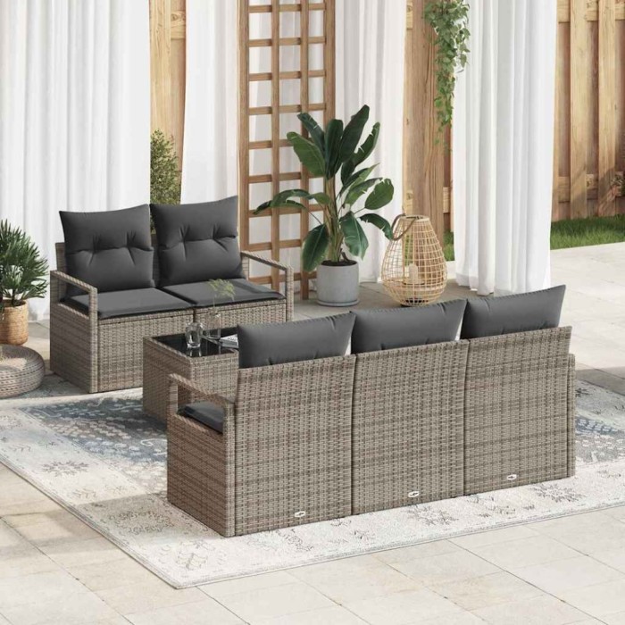 vidaXL Set de canapele pentru grădină cu pernă cu depozitare 6 pcs Gri 3354928