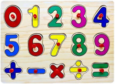 Puzzle din lemn cu cifre si semne matematice, incastru, pentru copii, 15 piese, 30 x 22 x 1 cm foto