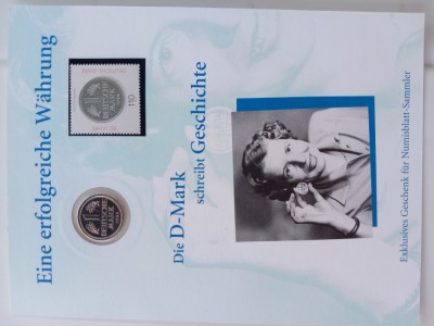 GERMANIA - NUMISBLATT - TIMBRU + MONEDA UNC - 1 MARK 1992 LIT. D, CALITATE foto