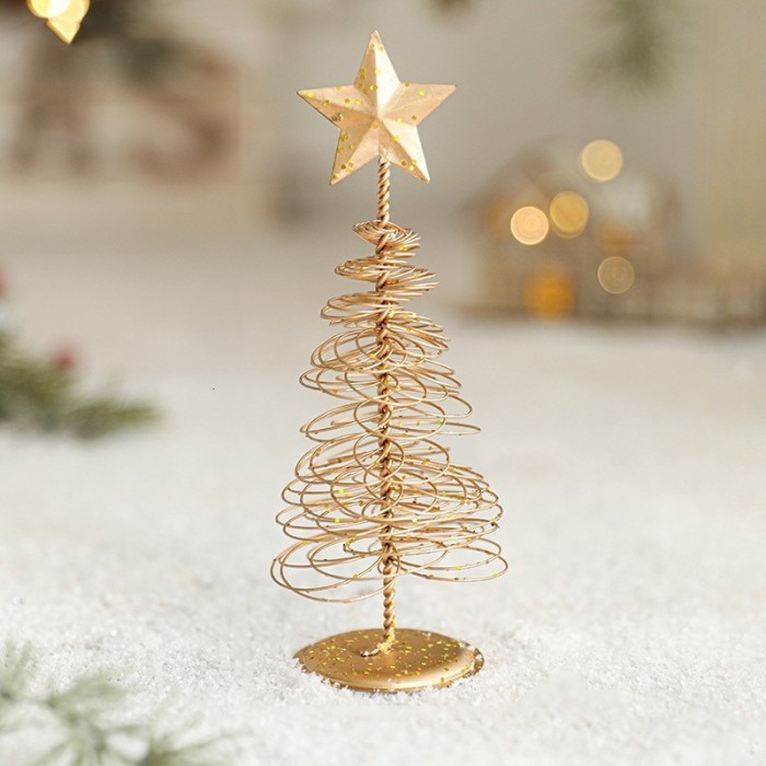 Brad de Craciun Ornament, Flippy, Decoratiune Brad micut din Metal, inaltime 16 x 6.5 x6.5 cm, Ornament de Craciun, Auriu