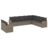 Cumpara ieftin Set mobilier de gradina cu perne, 10 piese, gri, poliratan