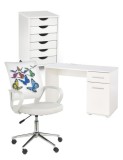 Set mobilier birou copii HM Lima B1, PAL lucios, spatii depozitare, cu scaun HM Ibis Butterfly, stofa/piele ecologica, 100 kg si dulapior rulant HM Si