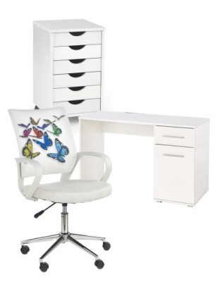 Set mobilier birou copii HM Lima B1, PAL lucios, spatii depozitare, cu scaun HM Ibis Butterfly, stofa/piele ecologica, 100 kg si dulapior rulant HM Si foto