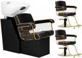Set Spălătorie Frizerie Profesională Lorenzo + 2 Scaune Coafură Piele Ecologică și Accesorii Complete