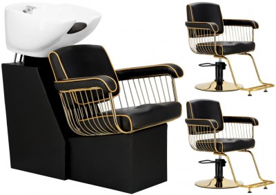 Set Spălătorie Frizerie Profesională Lorenzo + 2 Scaune Coafură Piele Ecologică și Accesorii Complete foto