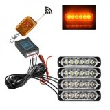 Stroboscoape Auto Galbene 12V, 4 Bucati cu Telecomanda, 24 LED-uri Totale, Jocuri Lumini