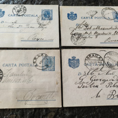 4 carti postale 1895-98, Carol I, circulate, Buc, Ploiesti, Braila, text frumos