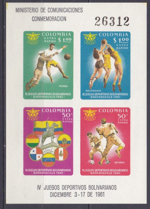 DB1 Sport Fotbal Columbia 1961 SS MNH MNH