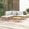 Set mobilier gradina Gossi, 6 piese, bambus, perne gri deschis, canapea, masa, taburet