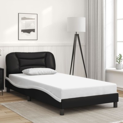 Cadru de pat cu tăblie negru și alb 100x200cm piele artificială foto
