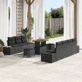 Set de sofa pentru gradina Gossi cu 10 piese si perne negru poliratan acacia, sofa pentru gradina Gossi cu 2 locuri si perne negru poliratan, set de d