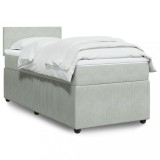 VidaXL Pat box spring cu saltea, gri deschis, 90x190 cm, catifea