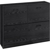 VASAGLE Dulap pantofi 4 clapete, compartimentare reglabila, 16-28 perechi de incaltaminte, 106x24x83 cm, negru abanos