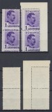 ROMANIA 1935 Carol II cu Posta 1 Leu doua perechi verticale MNH cu erori de dantelura