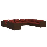 Cumpara ieftin Set mobilier de gradina cu perne, 10 piese, maro, poliratan