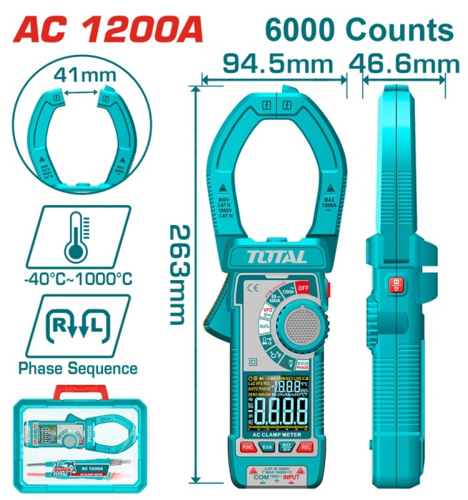 TOTAL - Clampmetru digital (cleste ampermetric) PowerTool TopQuality