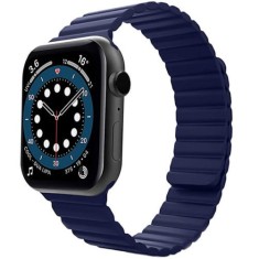 Curea iUni compatibila cu Apple Watch Ultra/SE/8/7/6/5/4/3/2/1, 38mm, Silicon Magnetic, Midnight Blue