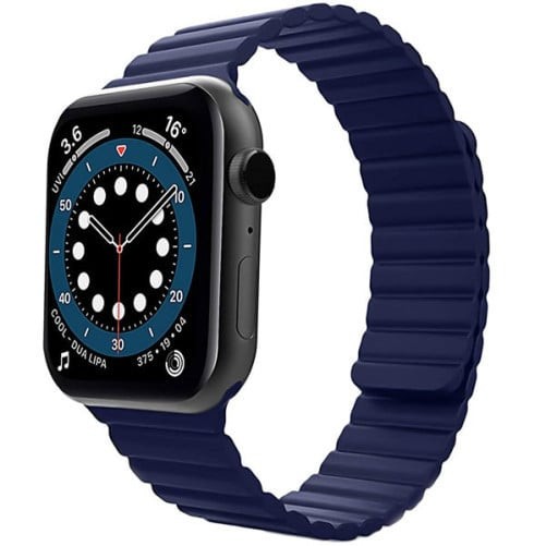 Curea iUni compatibila cu Apple Watch Ultra/SE/8/7/6/5/4/3/2/1, 38mm, Silicon Magnetic, Midnight Blue