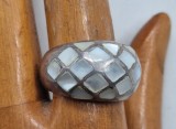 Inel vintage din argint sterling AG . 925 si pietre din sidef Mother Of Pearl _ marimea 56 _ model mozaic