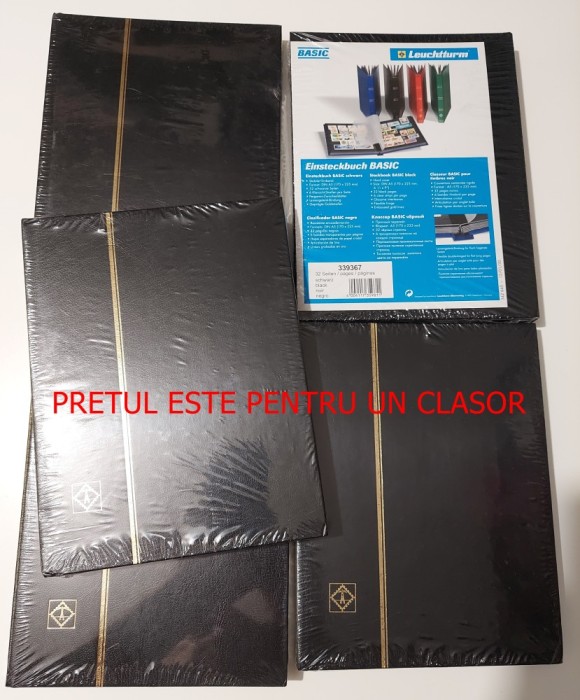 1 Clasor Leuchtturm Basic DIN A5, 16 coli (32 pagini negre), streifuri transparente cristal