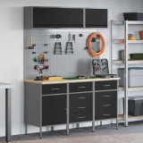 Set banc de lucru, 8 piese, negru, oțel
