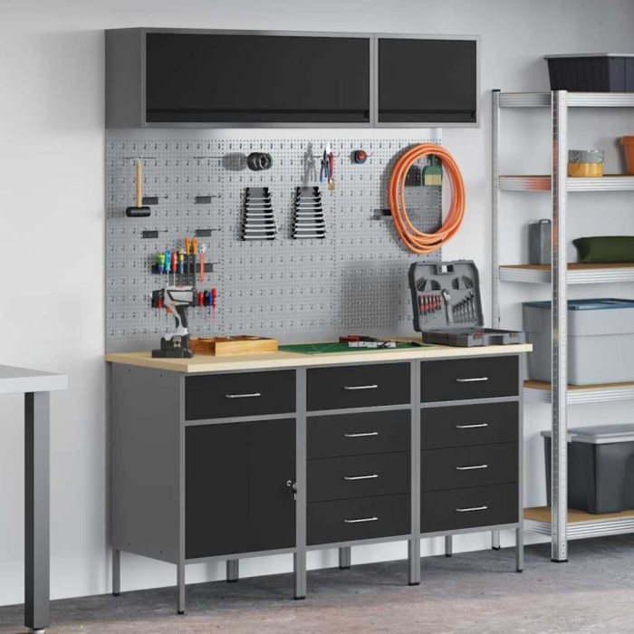 Set banc de lucru, 8 piese, negru, oțel