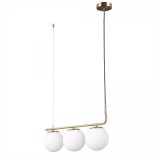 Lustra suspendata, 3 globuri sticla alba, dulie 3 x E27, culoare corp auriu, inaltime reglabila maxim 1M