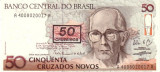 Brazilia 50 Cruzeiros ND (1990) Overprint peste 50 Cruzados Novos, P-223 UNC !!!