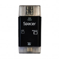 CARD READER extern SPACER 3 in 1 interfata USB 2.0 USB Type C Micro-USB citeste/scrie: SD micro SD; adaptor USB Type C la USB sau Micro-USB; plastic n foto