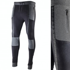 Pantaloni pentru barbati slim fit gri inchis cu siret banda jos assassin foto