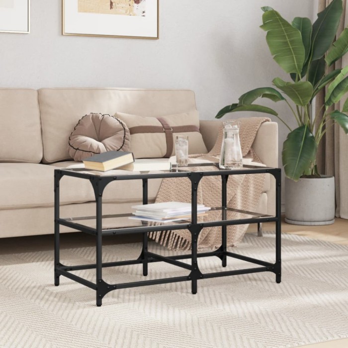vidaXL Măsuță de cafea blat din sticlă transparentă 78,5x40x45 cm oțel 846010