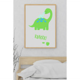 Tablou colorat cu dinozaur pentru camera copiilor, A3, Rama Neagra