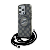 Husa MagSafe pentru Apple iPhone 15 Pro, Karl Lagerfeld, IML Crossbody Monogram Karl &amp; Choupette&#039;s Heads, Neagra
