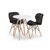 Set masa rotunda stil scandinav + 2 scaune Lago catifea, Artool, MDF si lemn, alb si negru, 60x72 cm