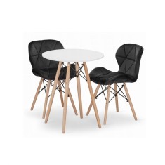 Set masa rotunda stil scandinav + 2 scaune Lago catifea, Artool, MDF si lemn, alb si negru, 60x72 cm