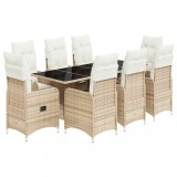 Cumpara ieftin Set bistro de gradina, 9 piese, cu perne, bej, poliratan