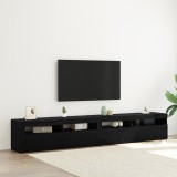 Set Cabinet TV vidaXL 3 Piese cu Luminile LED Stejar Negru Lemn Stratificat, Cabinete TV vidaXL 2 piese cu Luminile LED Stejar Negru 60x35x40 cm Lemn
