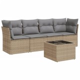 Cumpara ieftin Set canapele de gradina cu perne, 5 piese, bej, poliratan