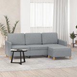 Gossi canapea cu 3 locuri si taburet, gri deschis, 180 cm, textil
