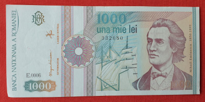 1000 Lei 1991 - Eminescu - Una mie lei - bancnota in stare foarte buna foto