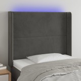 Cumpara ieftin Tăblie de pat cu LED, gri &icirc;nchis, 83x16x118/128 cm, catifea