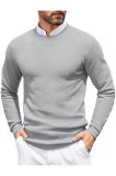 Tricou bărbătesc cu m&acirc;neci lungi, tricotat, cu guler rotund