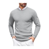 Tricou bărbătesc cu m&acirc;neci lungi, tricotat, cu guler rotund