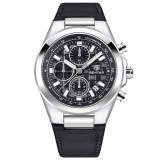 Ceas barbatesc BENYAR BY-5206, cadran negru, cronograf quartz, luxury, curea din piele neagra, rezistent la apa 3Bar