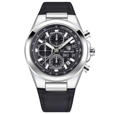 Ceas barbatesc BENYAR BY-5206, cadran negru, cronograf quartz, luxury, curea din piele neagra, rezistent la apa 3Bar