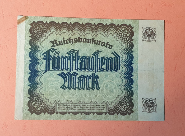 5000 Marci anul 1922 - Bancnota veche Germania Reichsbanknote